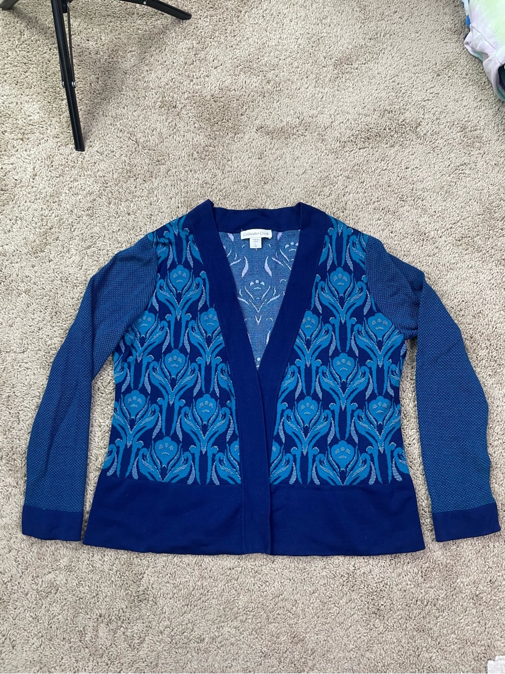 Coldwater Creek Blue and Turquoise Open-Front‎ Sweater Cardigan